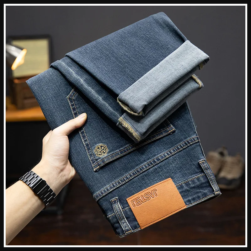 High-end retro jeans for men Spring and Autumn 2024 New Stretch Slim fit all-matching straight casual trend winter long pants 4