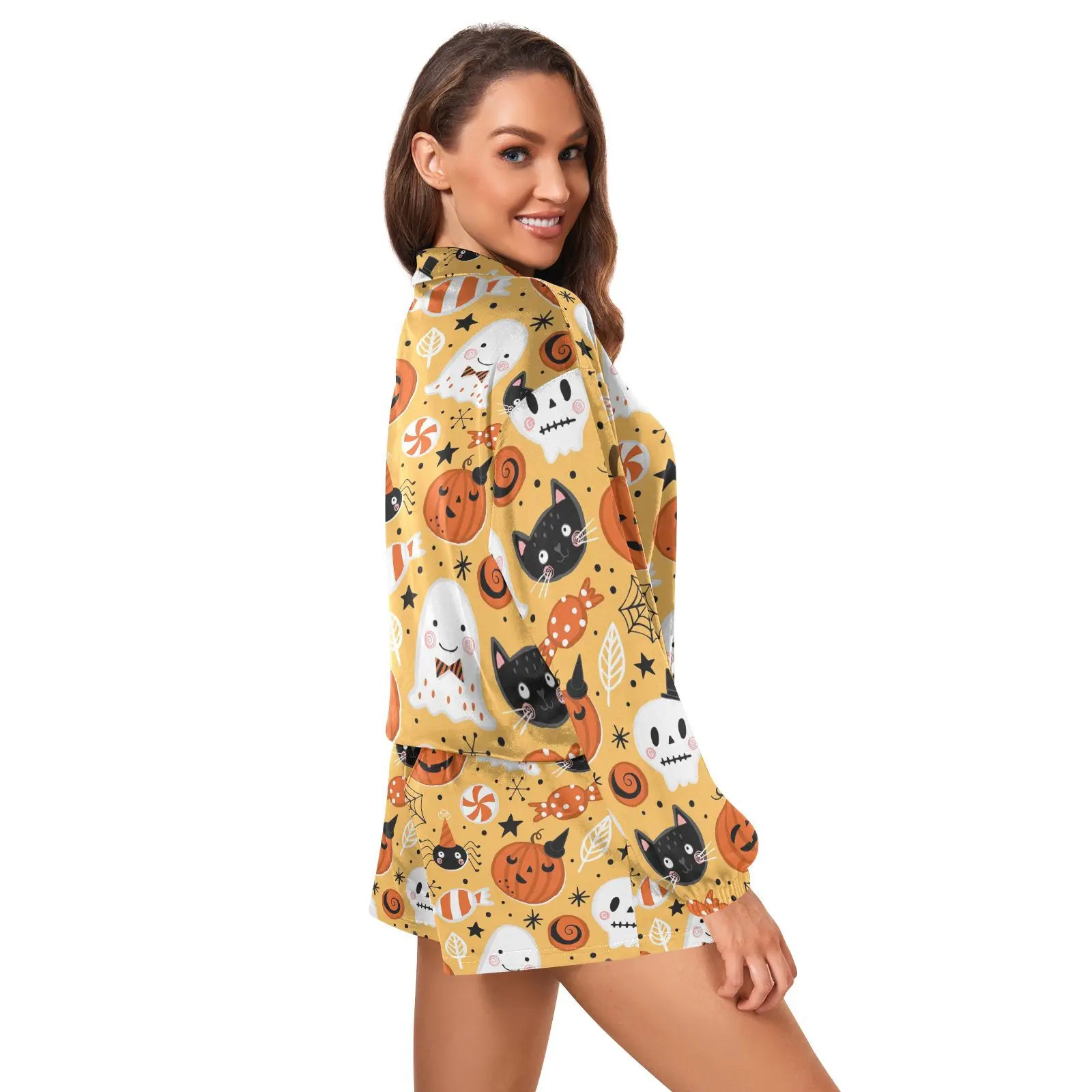 2023 Fashion Sporty Sweatsuits Ladies Two-piece Halloween printing Zippered Cropped  Hoodie and Shorts Suit Sportswear for Women - AliExpress
