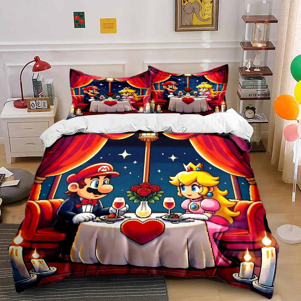 10 Sizes Super Mario Movie Print Bedding Set 1 Duvet Cover 2 Pillowcases Adult and Children Bedding Set Luxury Bed Comforter Set 3