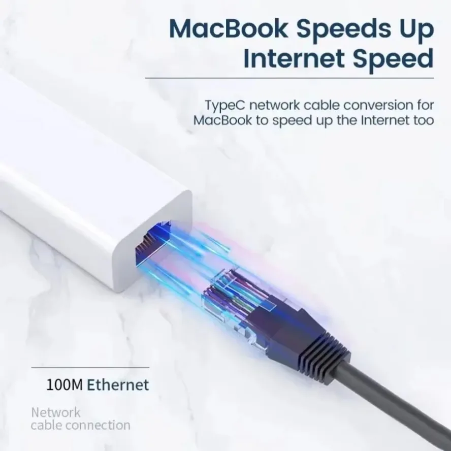 3-Port USB-C Hub with Ethernet Adapter and RJ45 Port