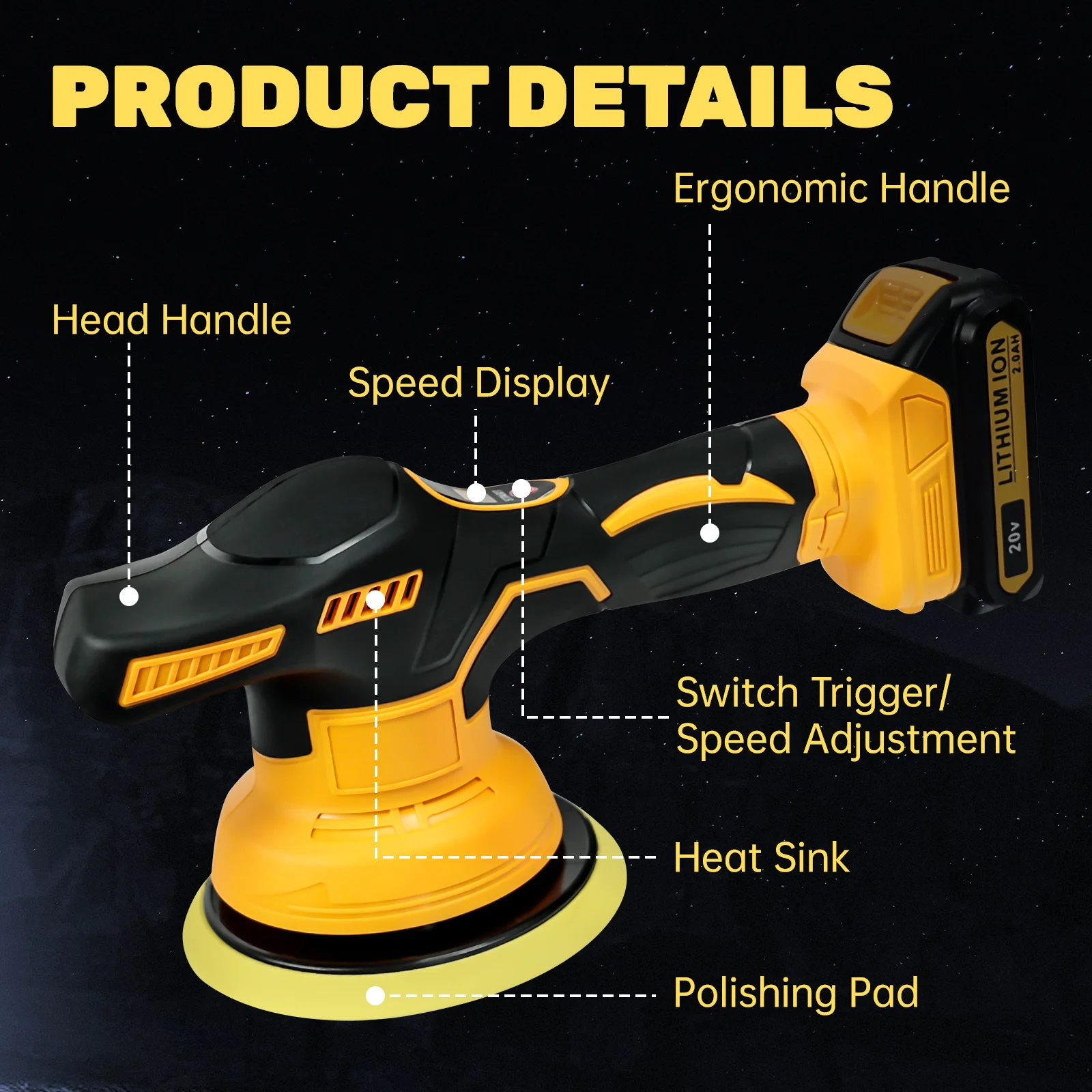 Cordless Car Buffer Polisher For Dewalt 20V Battery 8-Speeds Car Polishing For Car Detailing/Polishing/Waxing/Scratch Removing 5
