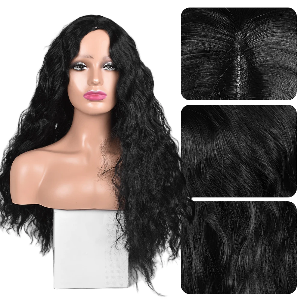 Synthetic wig Deep wave synthetic wig for black women 26" deep curly soft natural black color for daily party use