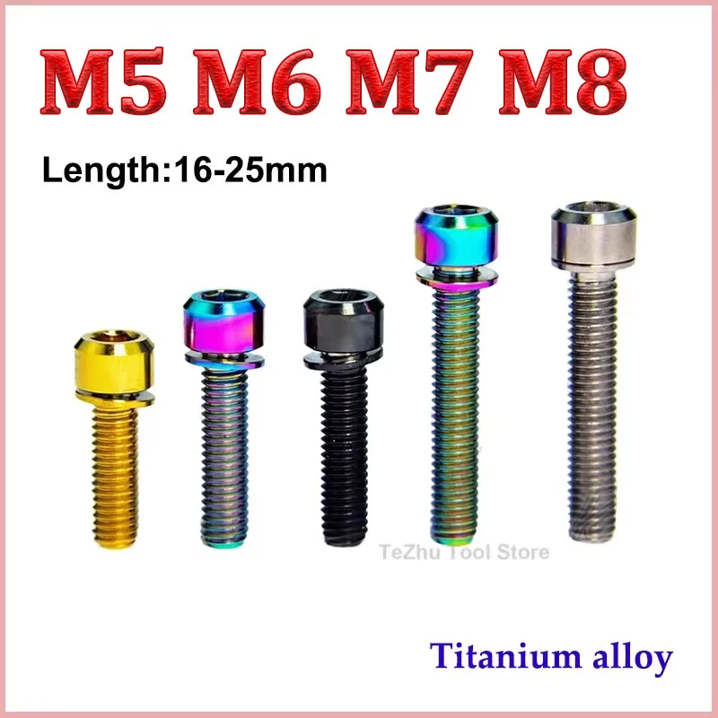 Titanium Alloy Hex Socket Bolt with Washer M5 M6 M7 M8 x 16-25mm - Allen Head Screws for Bicycle Disc Brake and Metalworking