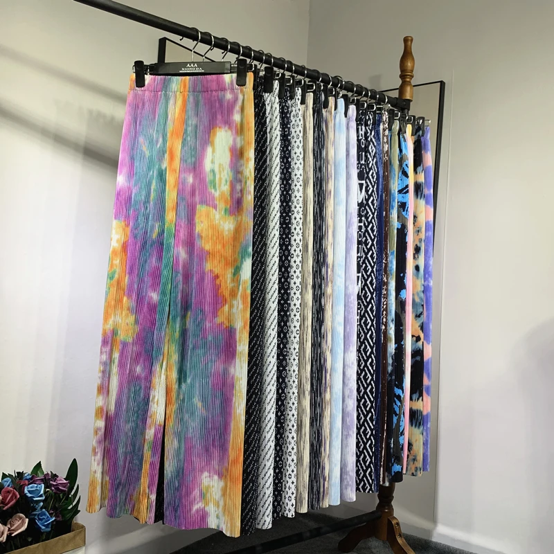 

Women's Streetwear Casual Long Wide leg Pants 2021 Summer Tie Dye Straight Loose Trousers Ladies Hight Waist Elastic Waist Pants