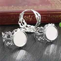 Set of 10 Adjustable Copper Ring Settings in 6 Classic Colors - 12mm x 10pcs (Silver)