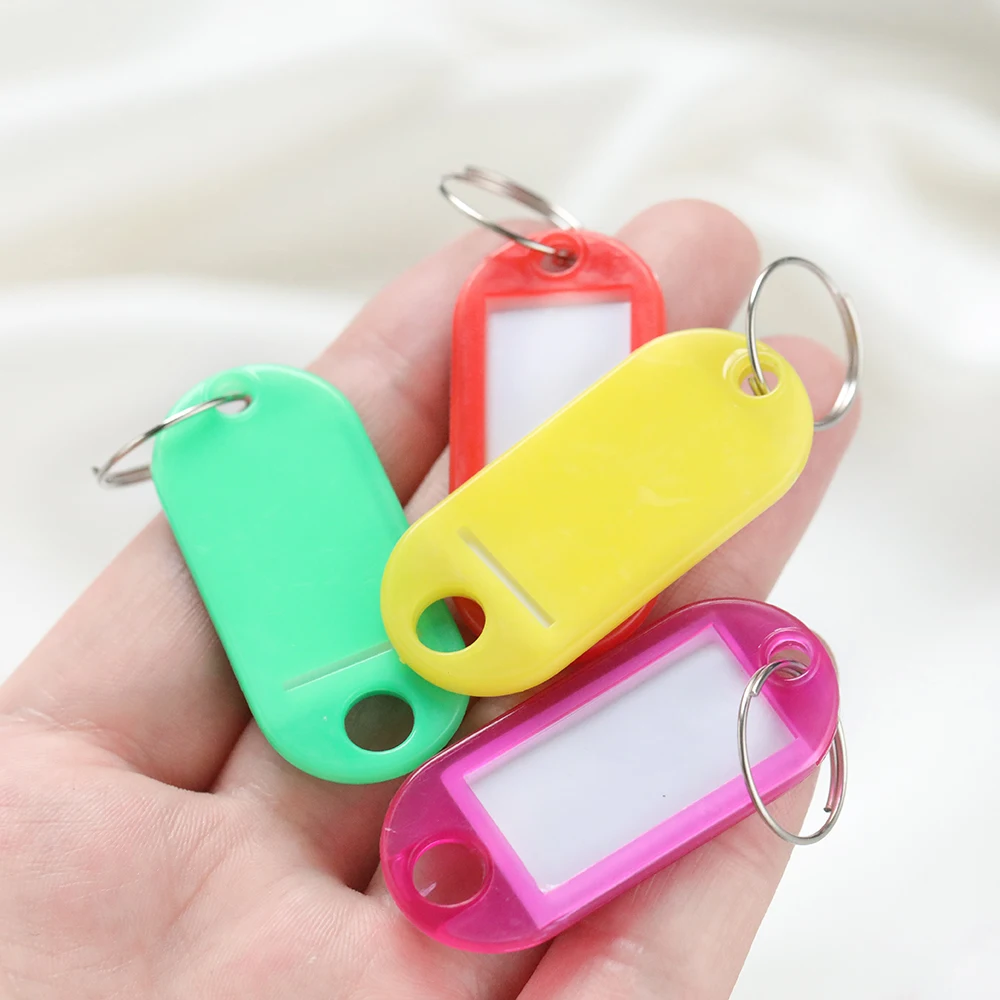 10/50Pcs Colors Plastic Key Tags with Card Label for DIY Keychain