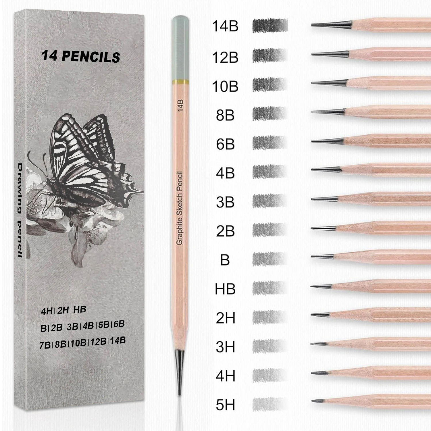 Professional Drawing Sketching Pencil Set,5H-14B Graphite Pencils for Pro Artists,Drawing,Drafting,Sketching,Shading(14 pcs) 1