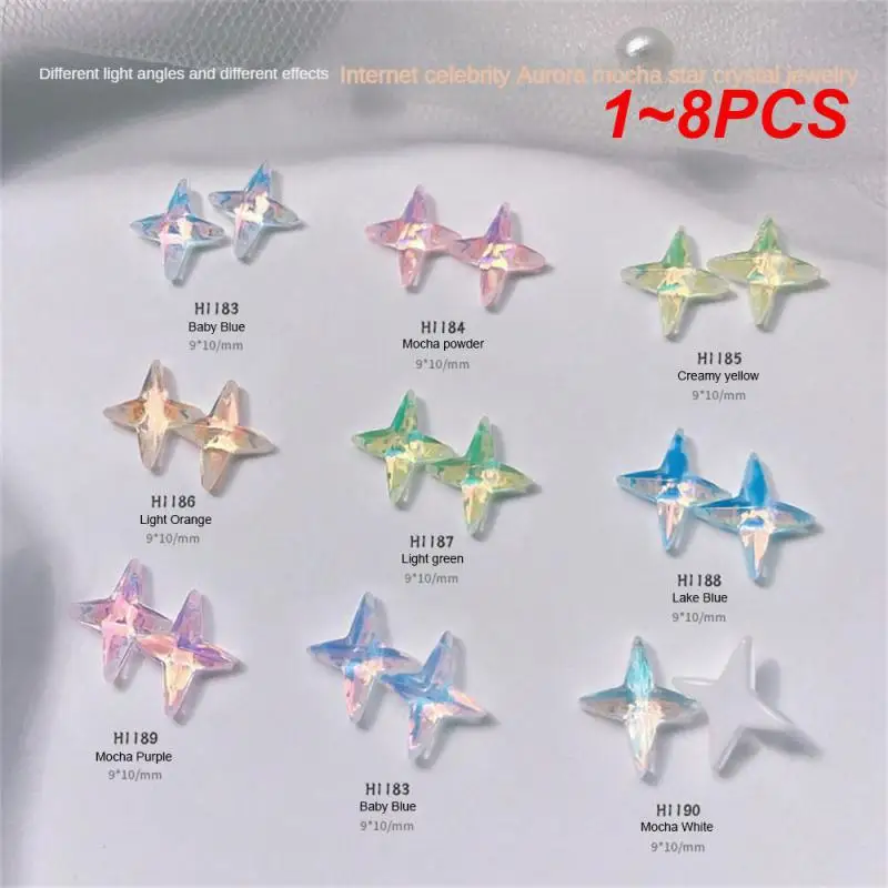 

1~8PCS Ornament Various Colors Polished Round Star Design Aurora Color Matching Nail Supplies Star Rhinestone 8 Models