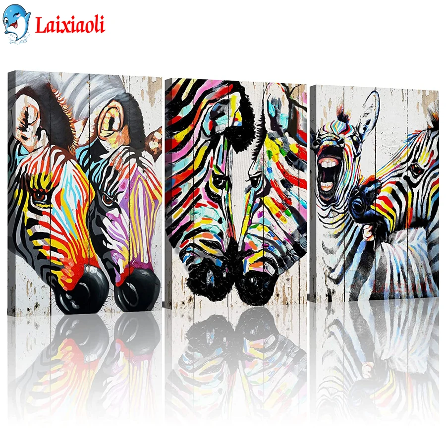 

Красочная абстрактная Радужная животная Зебра, Алмазная мозаика, Триптих, алмазная вышивка, полная квадратная круглая Настенная картина