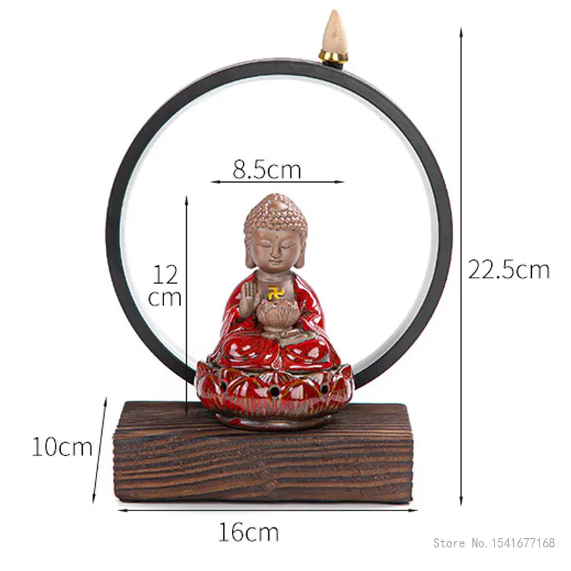 Flowback Incense Burner with Light, Buddha Statue Decoration, Purple Sand, 2-hour Disk, USB, Creative, 1Pc