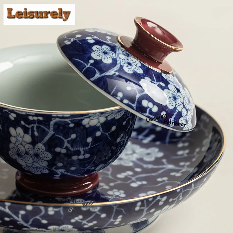 Blue And White Ice Plum Round Fusion Tea Set Complete Set Luxury Tea Ceremony Set Household Teapot And Tea Cup Set Teaset Craft