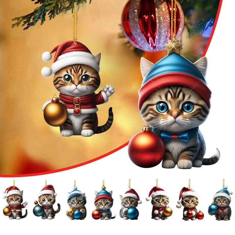 Cat Advent Calendar – 24 Days Christmas Countdown With Cute Kitten Ornaments, Acrylic Cat Tree Pendants, Holiday Decoration Gift
