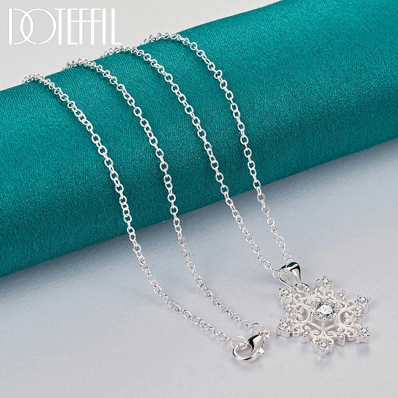DOTEFFIL 925 Sterling Silver Snowflake AAA Zircon Pendant