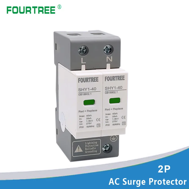 Ac Protezione Contro Le Sovratensioni Spd 2P 20 〜 40Ka 30Ka 〜 60Ka Casa Fulmine Dispositivo Di Protezione A Bassa Tensione Scaricatore 275V 385V Guida