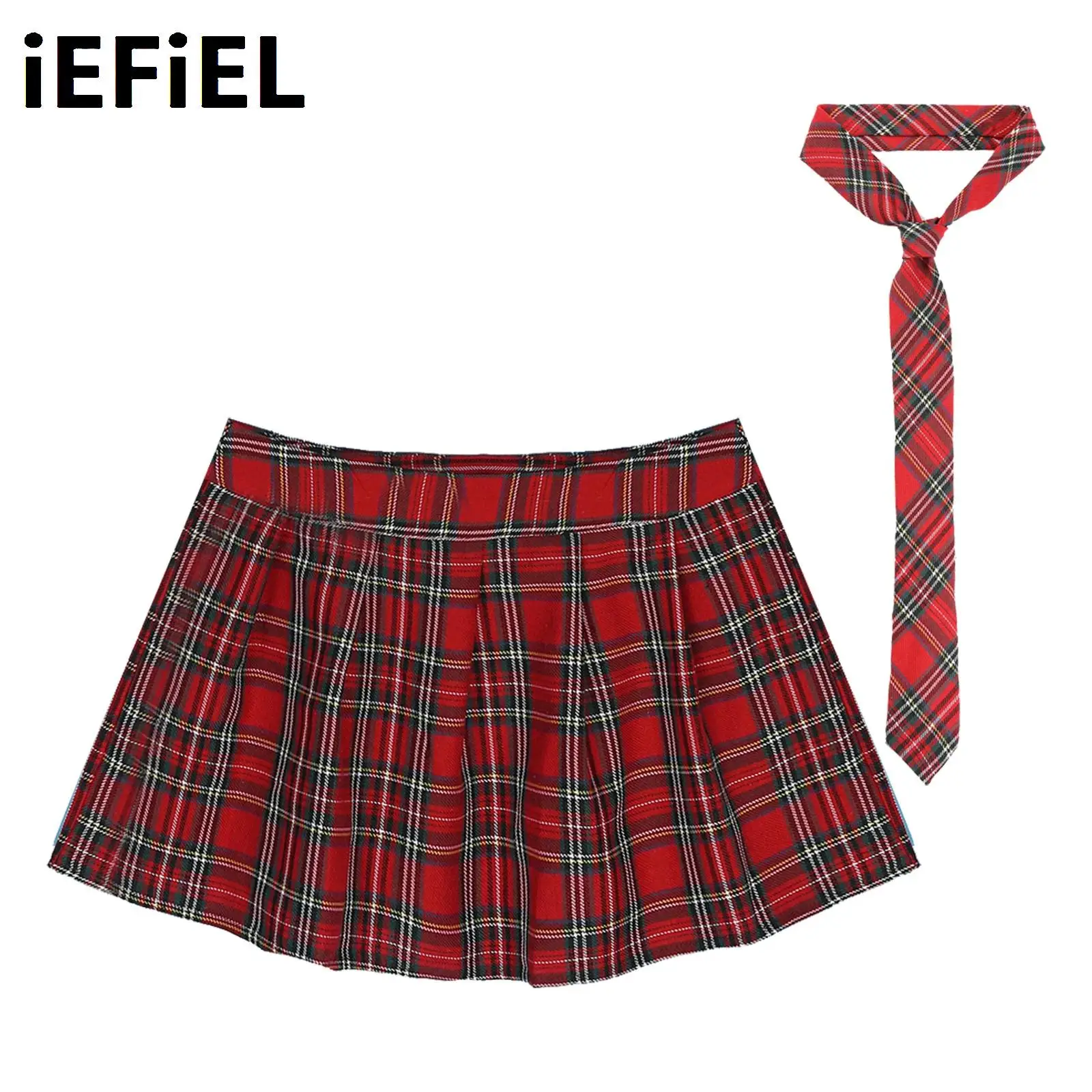 Plaid Skirt Women Schoolgirls Uniform Set Role Play Costume Sexy Cosplay Fancy Dress Ball Outfit Zipper Plaid Pleated Mini Skirt + Necktie