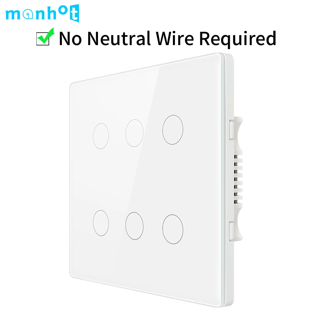 Tuya Smart WiFi Wall Light Switch No Neutral Wire Brazil 4x4 Touch