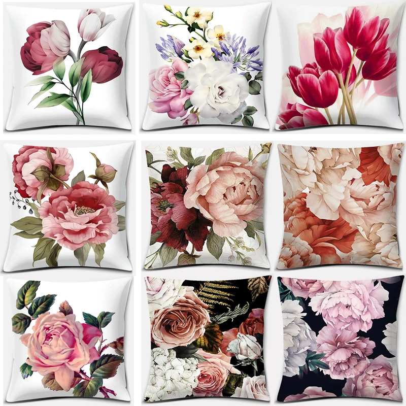

Fashion Rose Cushion Cover Flower Pattern Pillowcase Nordic Style Square Pillowcase For Sofa Home Office Decoration Pillowcase