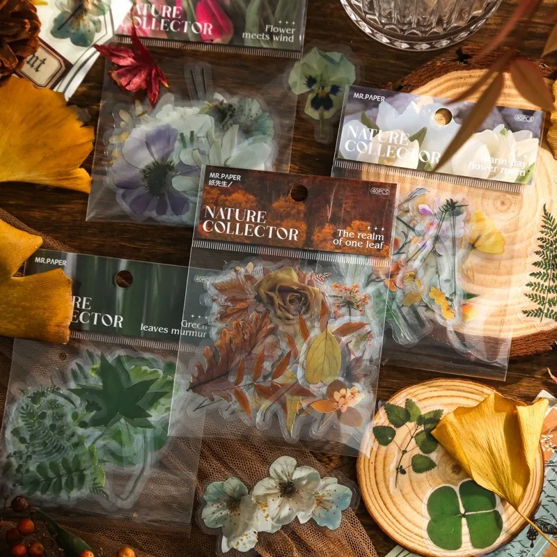 

40 pcs Flowers Daisy Fern Leaves Waterproof Stickers For Junk Journaling Scrapbook Planners