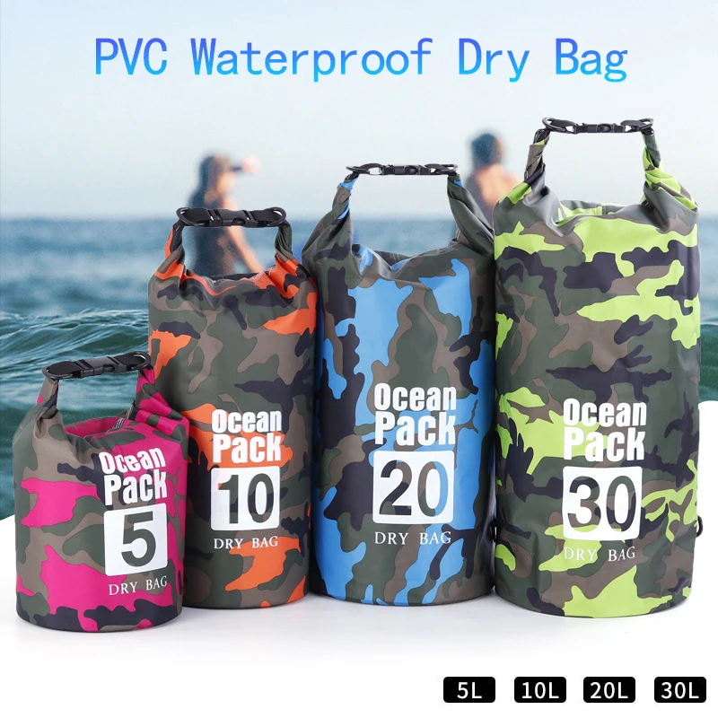 

5L 10L 20L 30L Waterproof Swimming Bag Dry Sack Camouflage Colors Outdoor Fishing Boating Kayaking Storage Drifting Rafting Bag