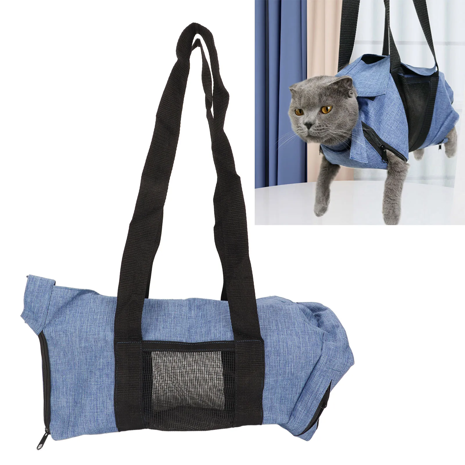 Cat Grooming Carrier Bag Mesh Cloth Canvas Breathable Foldable Portable Pet Bathing Bag for Nail Trimming