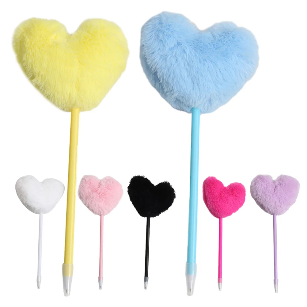 Writing Pen Fluffy Ball Pen Decorative Fuzzy Ball Heart Pen Decorative Heart Shape Pom Pom Pen Mix Color