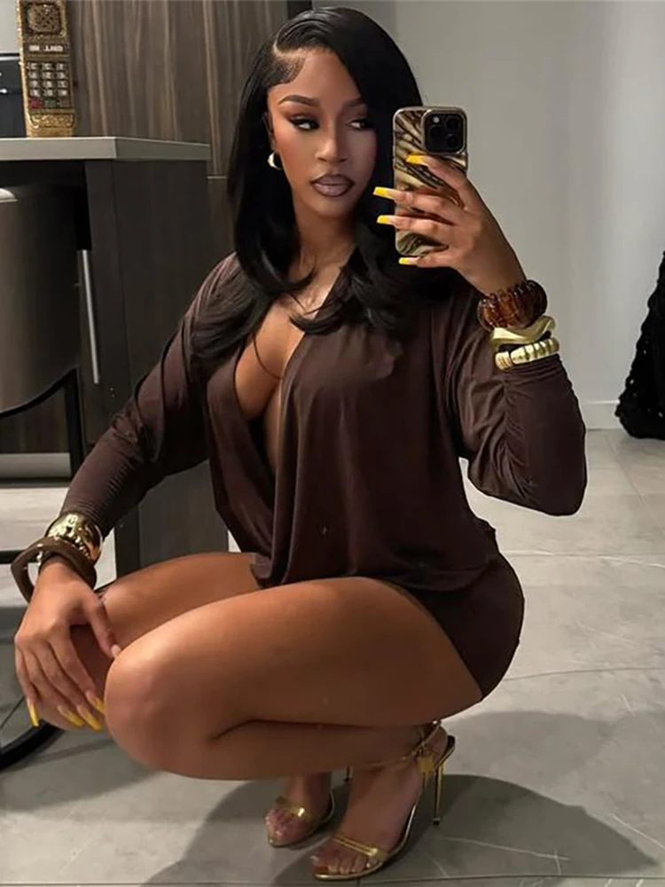 Nibber Cross Deep V-Neck Dress Women Full Sleeve Stretch Solid Midnight Street Clubwear Party Autumn Trend Elegant Mini Bodycon