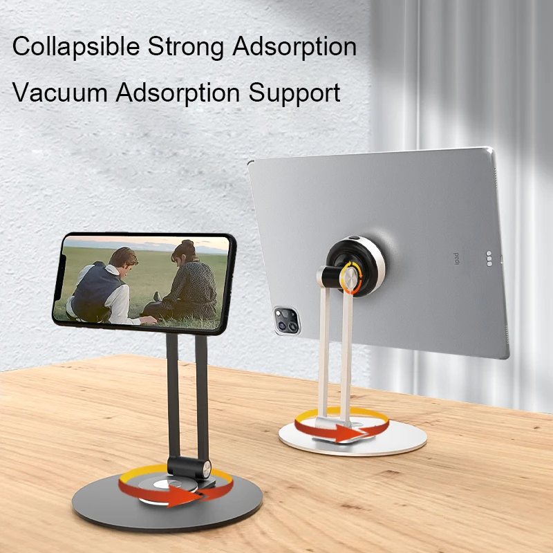 

Vacuum Adsorption 360 Rotation Phone Tablet Holder For Apple iPad iPhone Mobile Phone Stand Adjustable Foldable Desk Metal Stand
