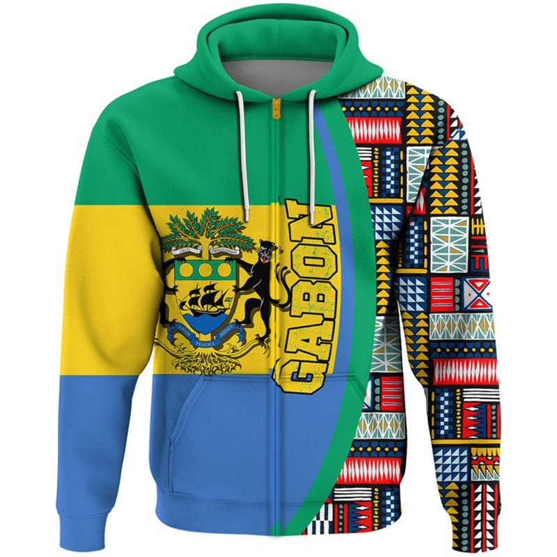 thumbnail image 1 of Sudadera con capucha y cremallera con la bandera de Gabón con estampado 3D para hombre, sudadera de manga larga con la bandera nacional de Gabón, tops de otoño y primavera, abrigo, ropa africana, 1 of 5