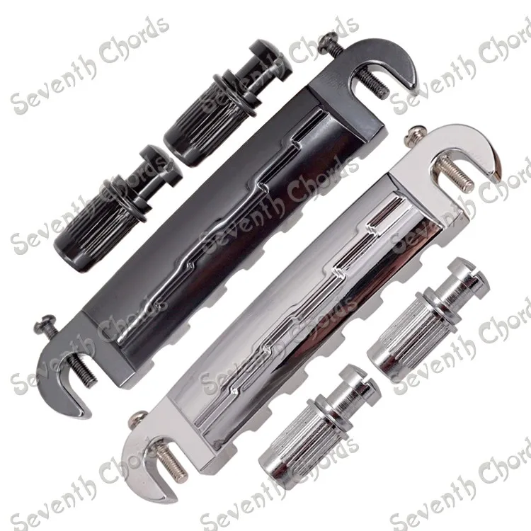 

A Set 6 String Guitar Compensated Bridge Tailpiece for LP Guitar/ Turn Over Bridge Tailpiece - Chrome - Black for choose