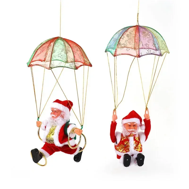 

Электрический Санта-Клаус, Парашютная игрушка, Санта-Клаус, пение и танцы, комнатная подвесная игрушка для окон, дверей, украшение рождественской елки