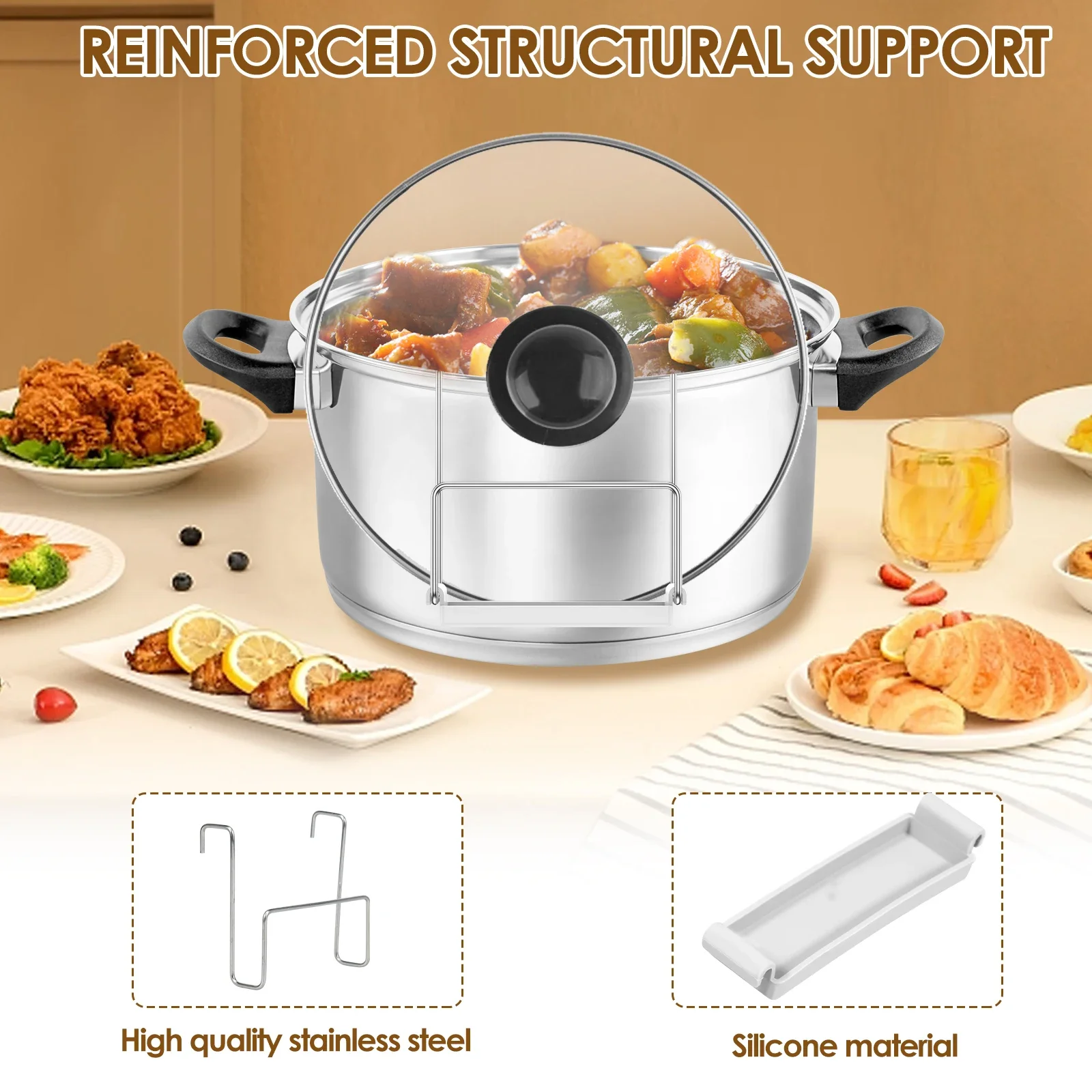 2 Pcs Slow Cooker Lid Holder Kitchen Crock Pot Lid Holder Hand Free Pot Lid Organizer Stainless Pot Lid Rack with Silicone Sink 2
