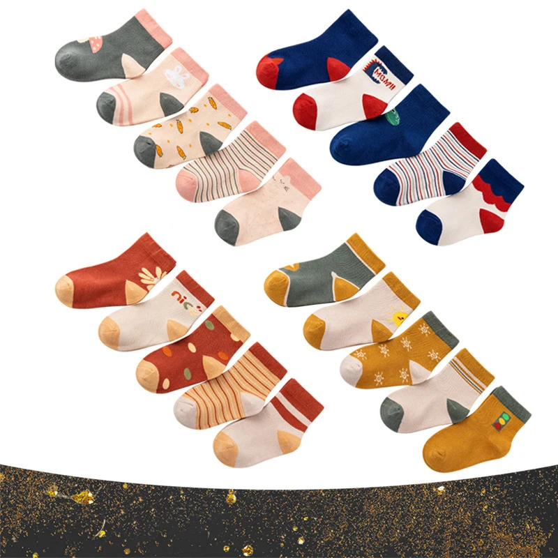 

5 Pairs Of Autumn And Winter Short Socks For Boys And Girls Cartoon Baby Socks For Young Medium And large Children
