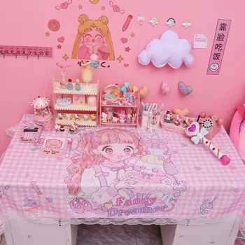 Mantel Rectangular de Anime Kawaii, cubierta de mesa, decoración de encaje de escritorio, paño de mesa de princesa dulce, regalo para dormitorio 1