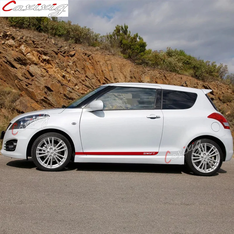 voor Suzuki Swift Sport Auto Zijdeur Rok Sticker,Body Deur Zijrok Streep Sticker Zijstrepen Decals Trim Styling,C-Red