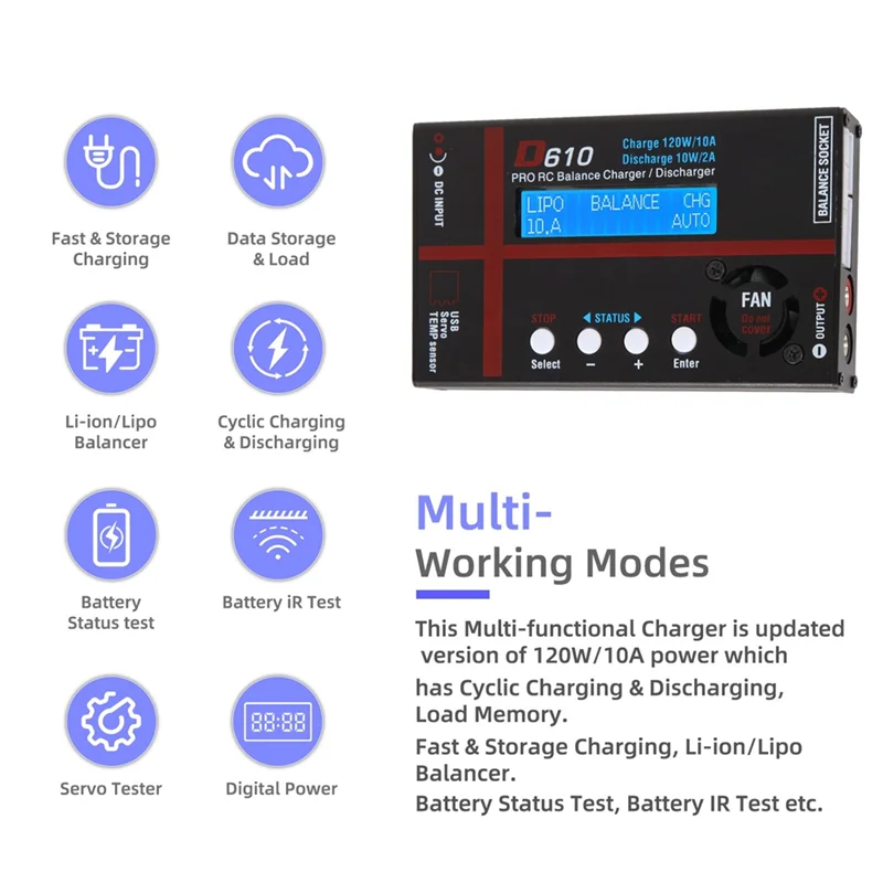 【Great Selection】 -D610 120W 10A Balance Charger Discharger Smart Charger For Lipo/Life/Lihv/Li-/Nicd/Nimh/2-20V PB.