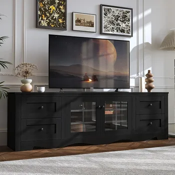 70" Modern TV Stand with 4 Drawers & Glass‑Door Storage 1