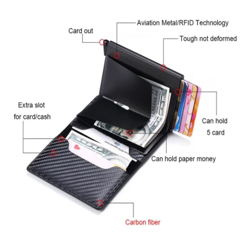 Card Wallet Holders Aluminum Metal Credit Business Mini Card Wallet Carbon Fiber Cardholder Man Women Smart Wallet Business Card Holder Rfid