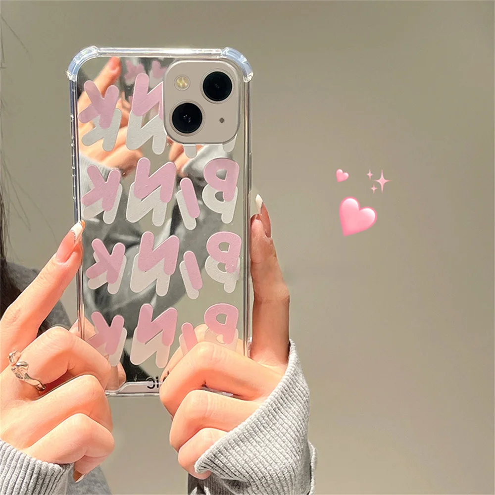 Luxury Square Mirror Pink Phone Case For iPhone 13 12 11 Pro XS Max XR X 10  7 8 Plus Hot Fashion Ring Holder Stand Cover Coque - AliExpress