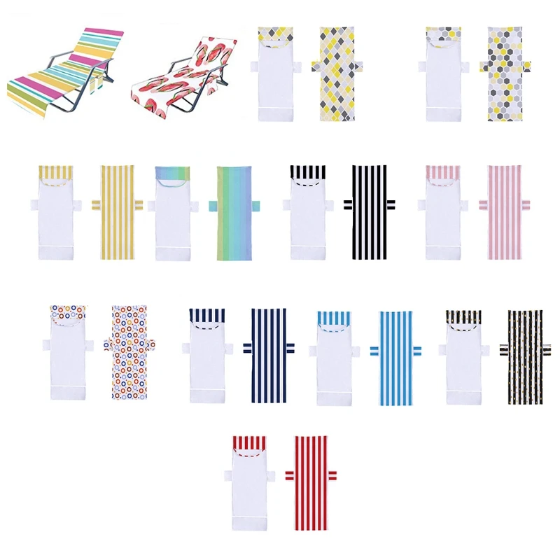

Multicolor Stripe Chaise Chair Cover Microfiber Pockets Beach Bath Towel