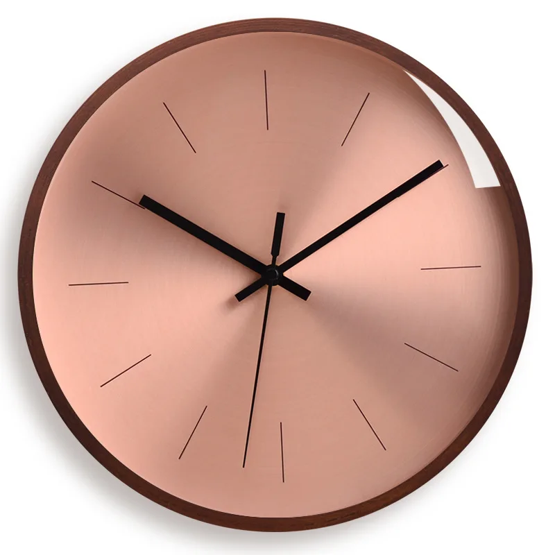 Wood Wall Clock Metal Rose Gold Clocks Wall Silent B  