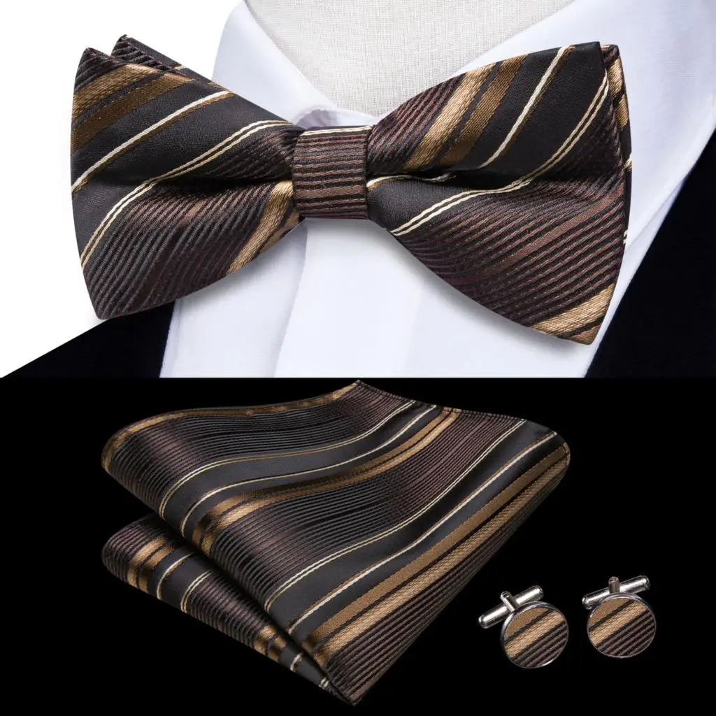 

Привет-галстук ЖАККАРДОВЫЙ Полосатый коричневый галстук-бабочка для мужчин шелковый галстук-бабочка Hanky запонки свадебный подарок бантик оптовая продажа