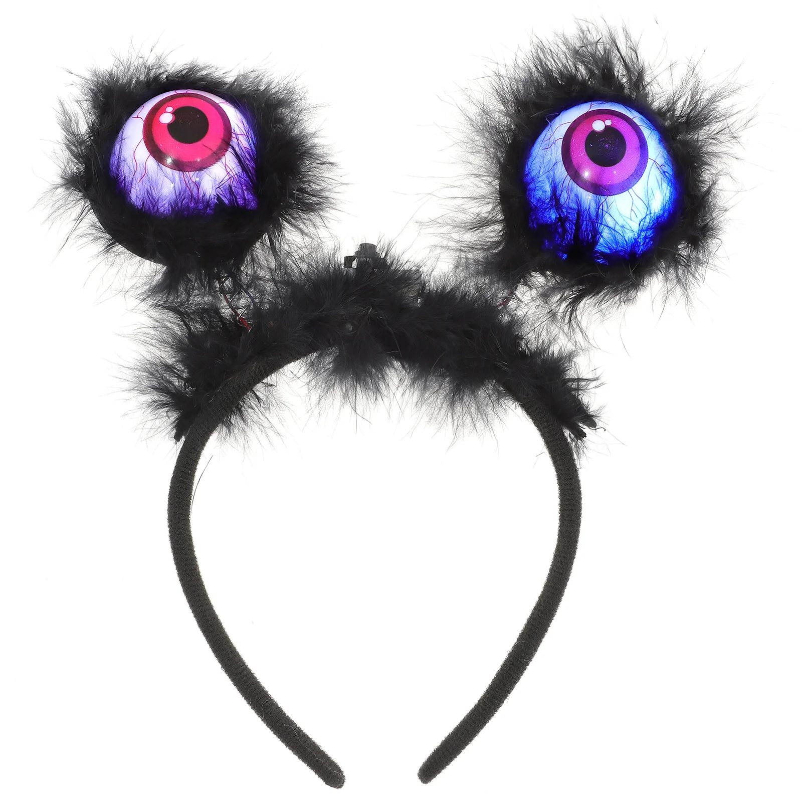 

Halloween Luminous Eyeballs Headband Horror Glittering Eyeball Headdress Light up Hair Headpiece with Purple Fur Decorated for