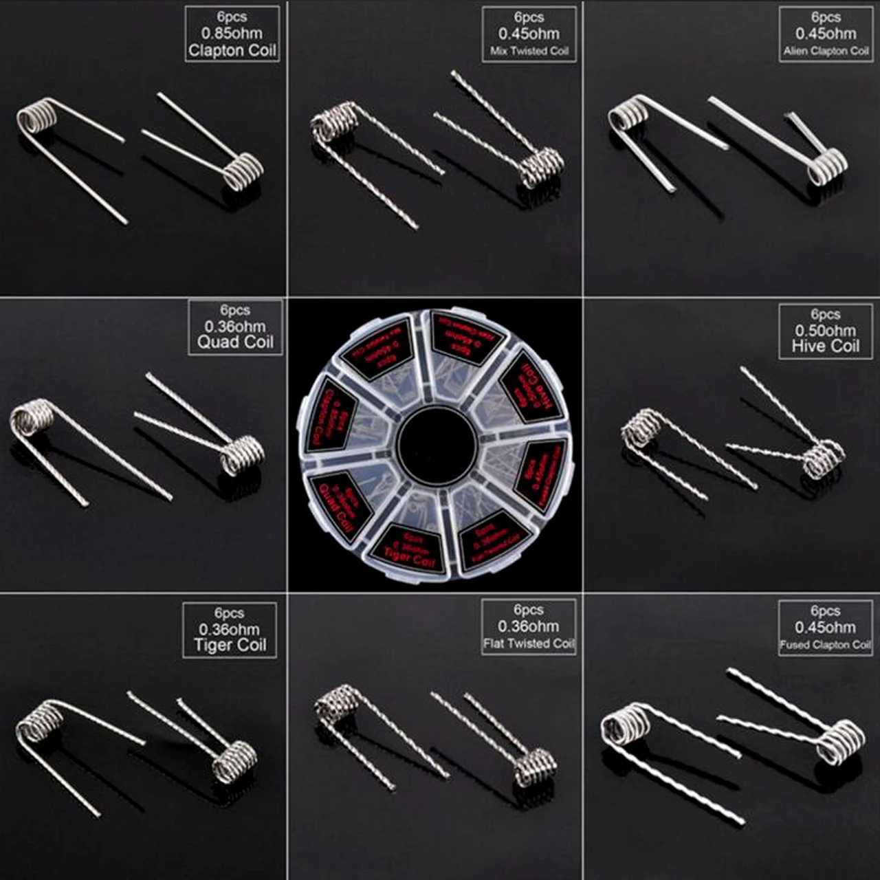 48PCS/Box 3.0mm PreBuild Coils DIY Alien Fused Clapton/Flat/Mix Twisted/Hive/Quad/Tiger Watercolor Accessary