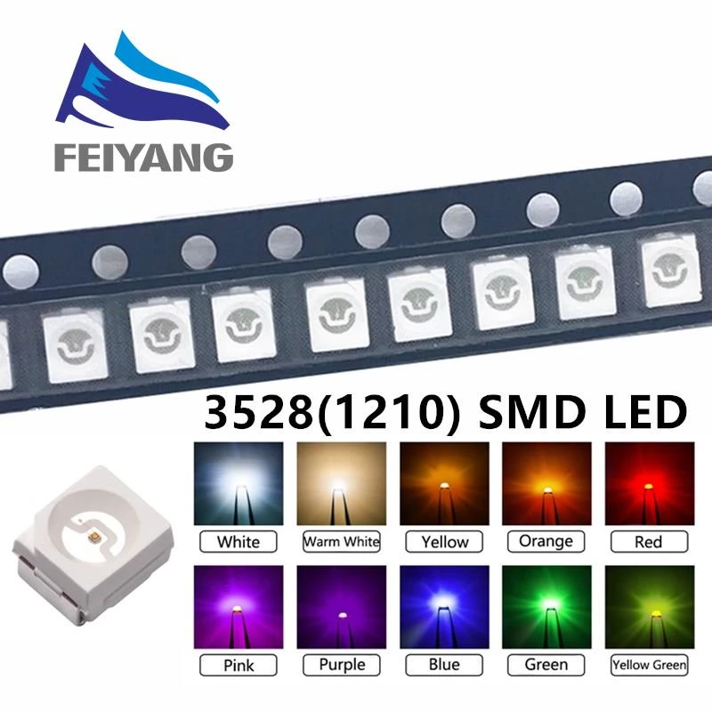 100個3528 Smd Led赤黄緑白青オレンジuv発光ダイオードpcb Diy盛り合わせキット 1210 Smd Led Led Diodesmd Led Aliexpress