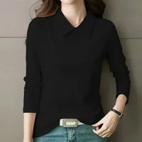 High Quality T-shirts 100℅ Cotton Female Tee Long Sleeve With Collar Korean Popular Clothes Basic Pretty Original Women's Polo - Image 3