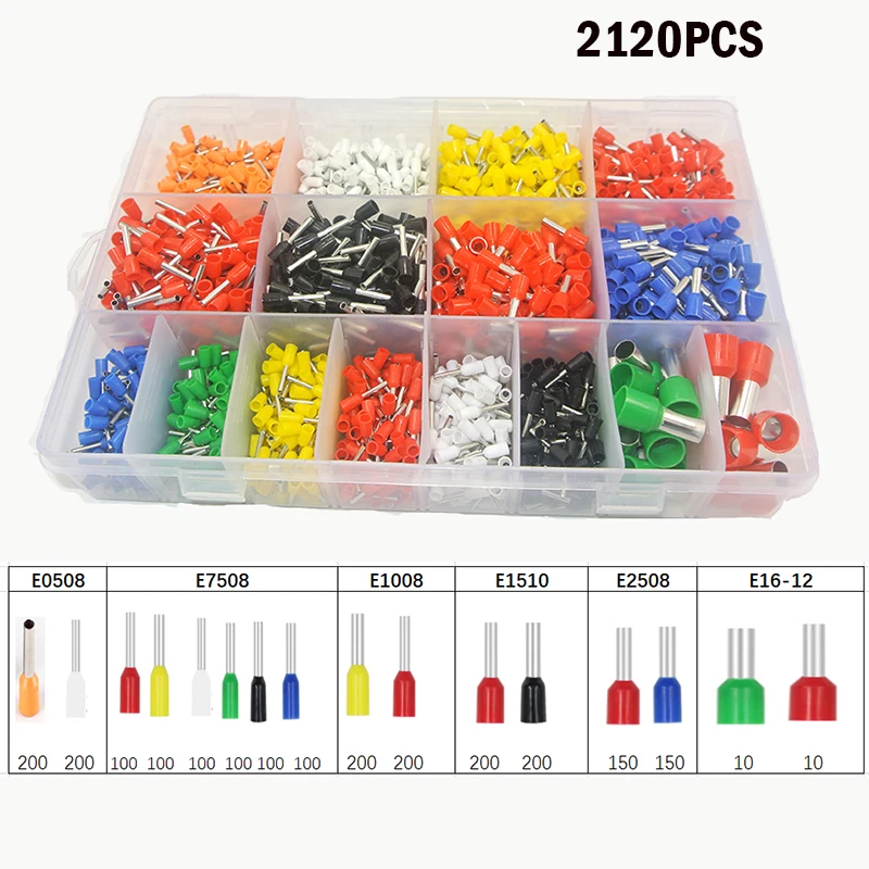 2120Pcs Wire Copper Crimp Connector Insulated Cord Pin End Terminal AWG 22-5 