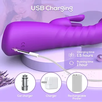 Thrusting Dildo Rabbit Vibrator G Spot Clitoral Stimulator 10 Vibration & 3 Thrust Massager Warming Magic Wand Sex Toy For Women 5