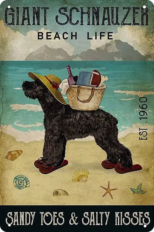 Cartello In Metallo Gigante Schnauzer Dog Beach Life Sandy Toes Kissesretro Sign Vintage In Alluminio Tin Sign Per L'Home Office