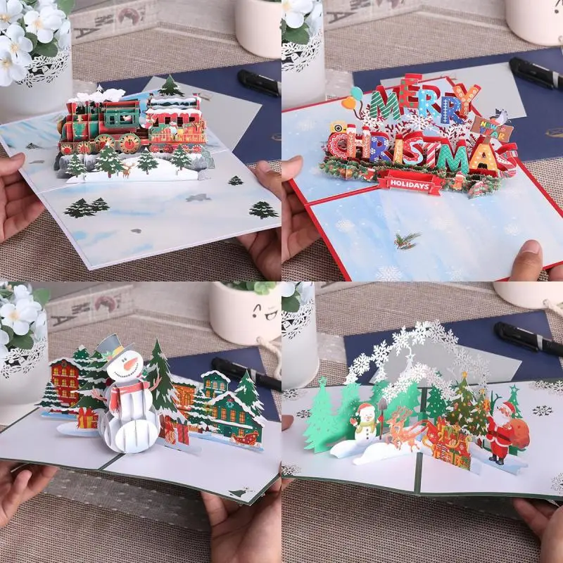 Greeting cards Merry Christmas 3D Cards Christmas Tree Winter Gift Pop-Up Cards Decoration Stickers New Year Greeting