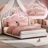 Full Size Upholstered Princess Bed with Crown Headboard, Full Size Platform Bed with Headboard and Footboard Suitable for girls 1